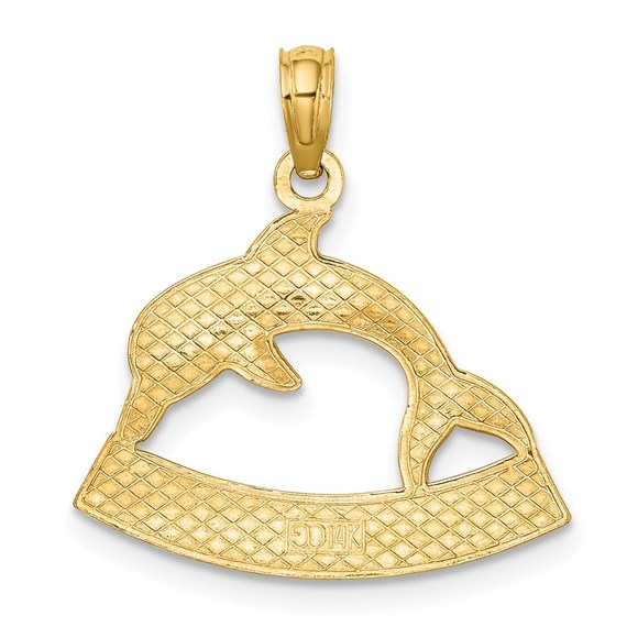 14k Yellow Gold Travel OCEAN CITY Small Dolphin Nautical Necklace Charm Pendant - Picture 4 of 4